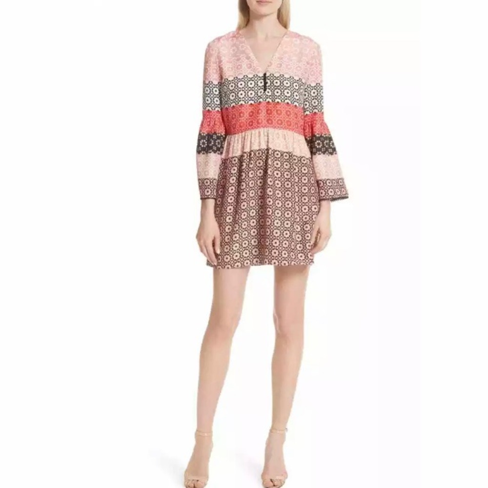 M2 Derek Lam 10 Crosby Mini Dress Womens 2 Pink Orange NWT Geometric Bell Sleeve